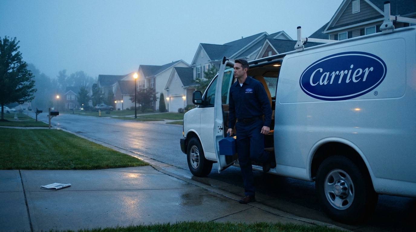 Carrier service van at dawn